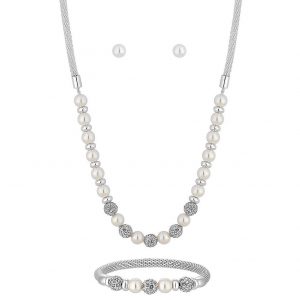 buy bliss silver plated cream pearl ball three piece jewellery set 5f4fc89cccb1a