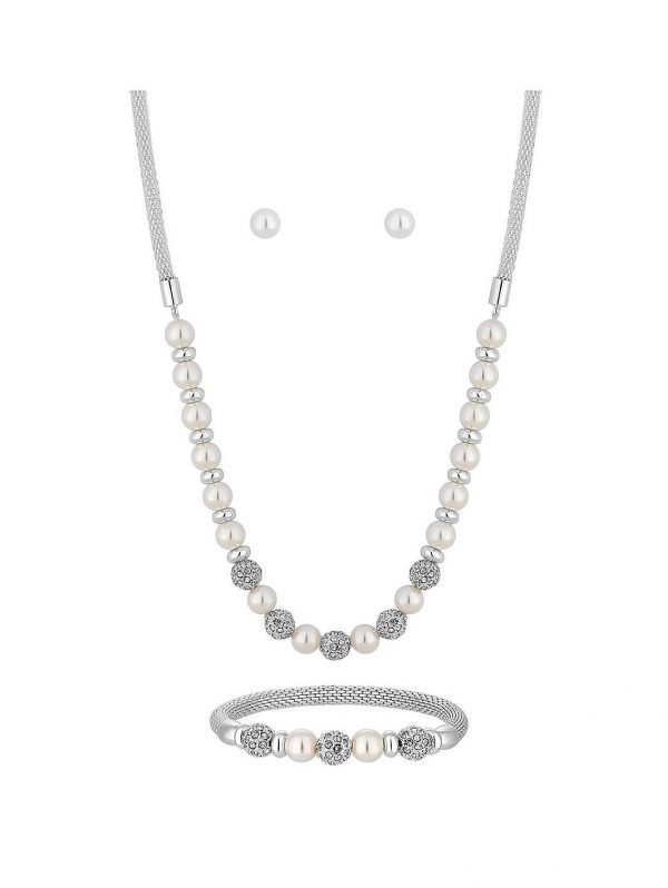 buy bliss silver plated cream pearl ball three piece jewellery set 5f4fc89cccb1a