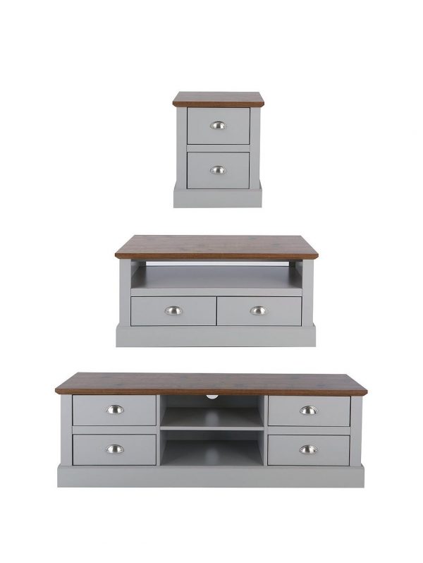 buy crawford 3 piece package tv unit coffee table and lamp table grey dark oak effect 5f5b03336e6ff