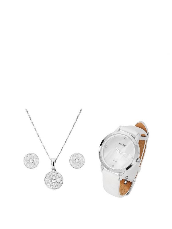 buy evoke sterling silver swarovski crystal cluster stud earrings pendant and watch gift set 5f57b1f27146b