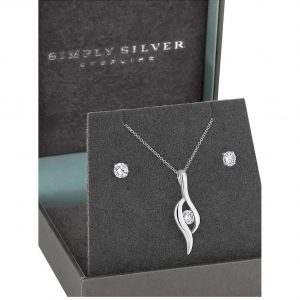 buy simply silver cubic zirconia polished twist stone jewellery set 5f623d3c5c629