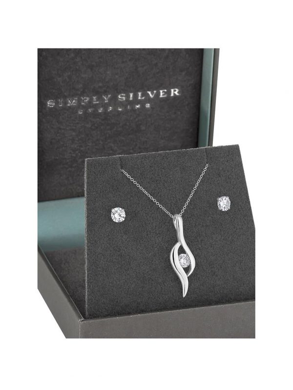 buy simply silver cubic zirconia polished twist stone jewellery set 5f623d3c5c629