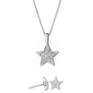 buy sterling silver diamond set star stud earrings and pendant necklace 5f5e49cb3ded4